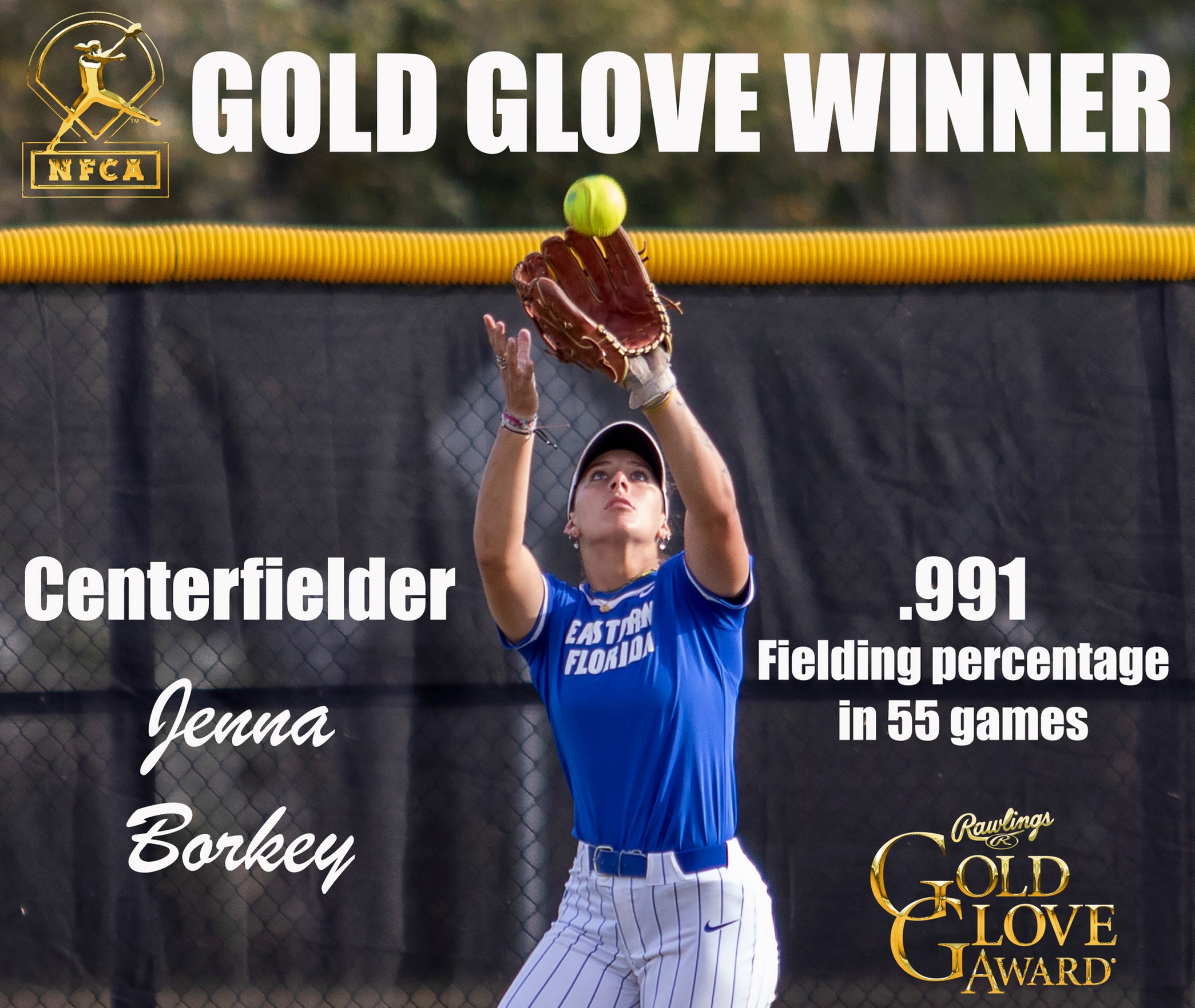 Softball player Jenna Borkey named Gold Glove Award winner
